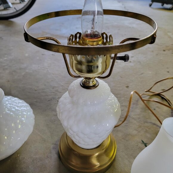 Vintage Hurricane White Quilted Milk Glass Hobnail Lamp - Picture 4 of 4